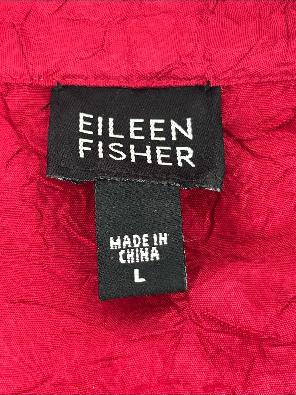 Eileen Fisher Red Crinkle Silk Button Front Top Size L - Picture 7 of 9